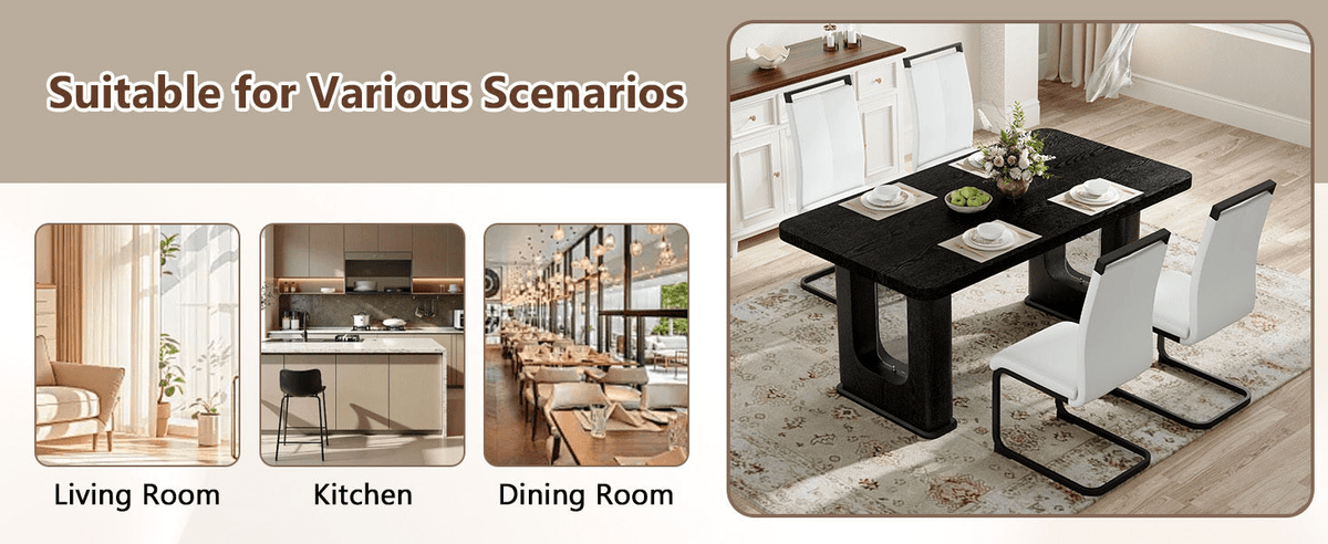 64.5 x 35.4 Inch Stylish Black Wood Color Textured Dining Table,Perfectly Blending Simplicity And Transparency. Made of MDF Material With Black Wood Grain Stickers,It Exudes A Strong Sense Of Fashion. - Mervyns