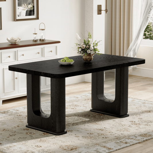 64.5 x 35.4 Inch Stylish Black Wood Color Textured Dining Table,Perfectly Blending Simplicity And Transparency. Made of MDF Material With Black Wood Grain Stickers,It Exudes A Strong Sense Of Fashion. - Mervyns