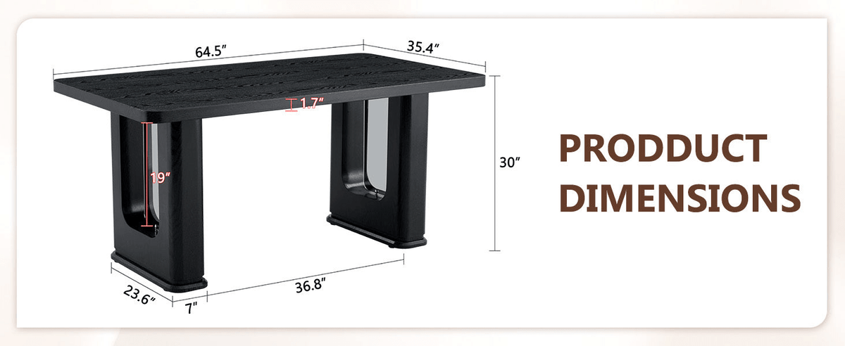 64.5 x 35.4 Inch Stylish Black Wood Color Textured Dining Table,Perfectly Blending Simplicity And Transparency. Made of MDF Material With Black Wood Grain Stickers,It Exudes A Strong Sense Of Fashion. - Mervyns