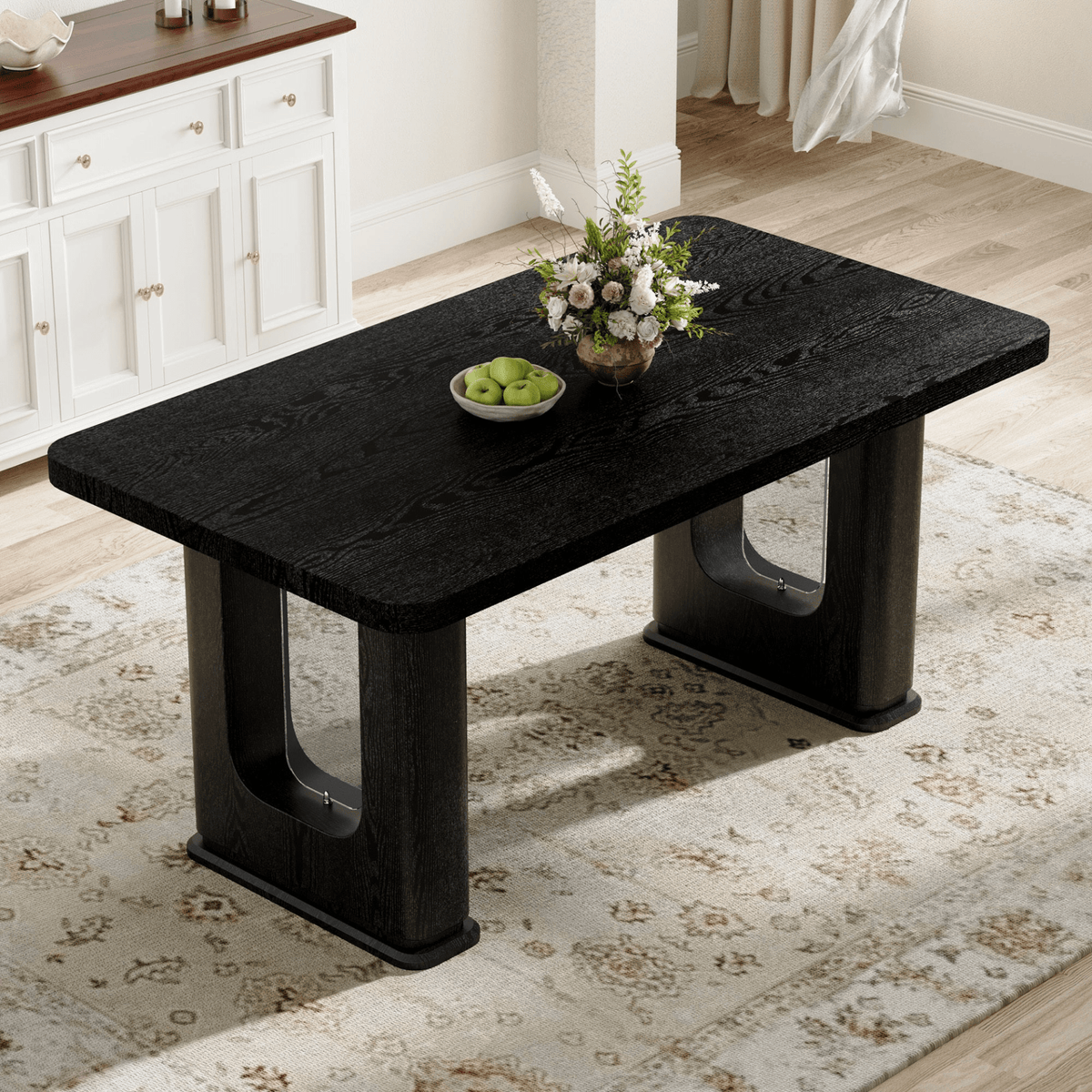 64.5 x 35.4 Inch Stylish Black Wood Color Textured Dining Table,Perfectly Blending Simplicity And Transparency. Made of MDF Material With Black Wood Grain Stickers,It Exudes A Strong Sense Of Fashion. - Mervyns