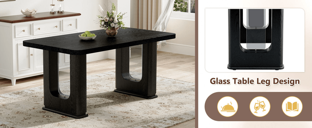 64.5 x 35.4 Inch Stylish Black Wood Color Textured Dining Table,Perfectly Blending Simplicity And Transparency. Made of MDF Material With Black Wood Grain Stickers,It Exudes A Strong Sense Of Fashion. - Mervyns