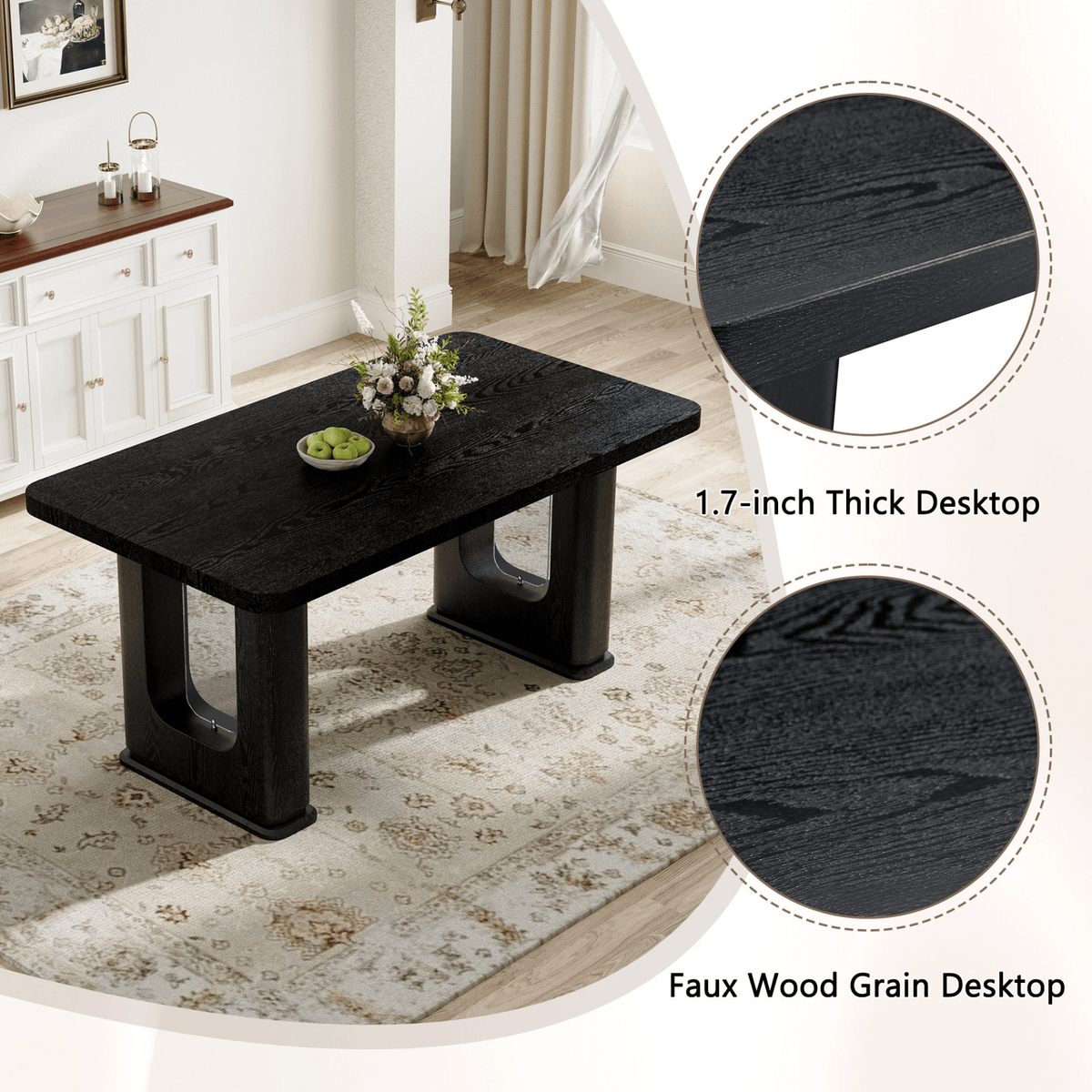 64.5 x 35.4 Inch Stylish Black Wood Color Textured Dining Table,Perfectly Blending Simplicity And Transparency. Made of MDF Material With Black Wood Grain Stickers,It Exudes A Strong Sense Of Fashion. - Mervyns