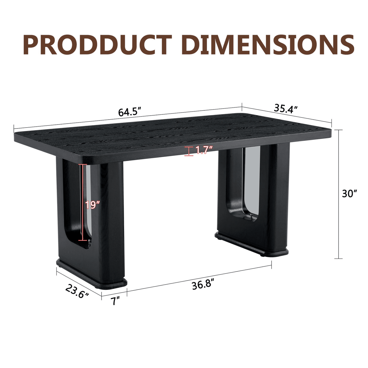 64.5 x 35.4 Inch Stylish Black Wood Color Textured Dining Table,Perfectly Blending Simplicity And Transparency. Made of MDF Material With Black Wood Grain Stickers,It Exudes A Strong Sense Of Fashion. - Mervyns