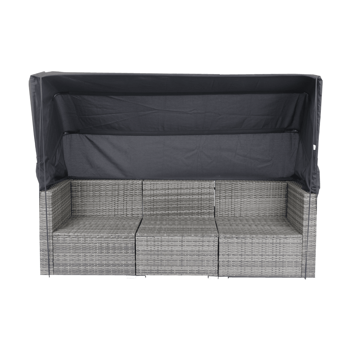 7-Piece Patio Furniture Set w/Retractable Canopy Wicker Rattan Sectional Sofa Set Patio Furniture with Washable Cushions for Lawn, Garden, Backyard, Poolside Grey wicker + Black Cushion - Mervyns