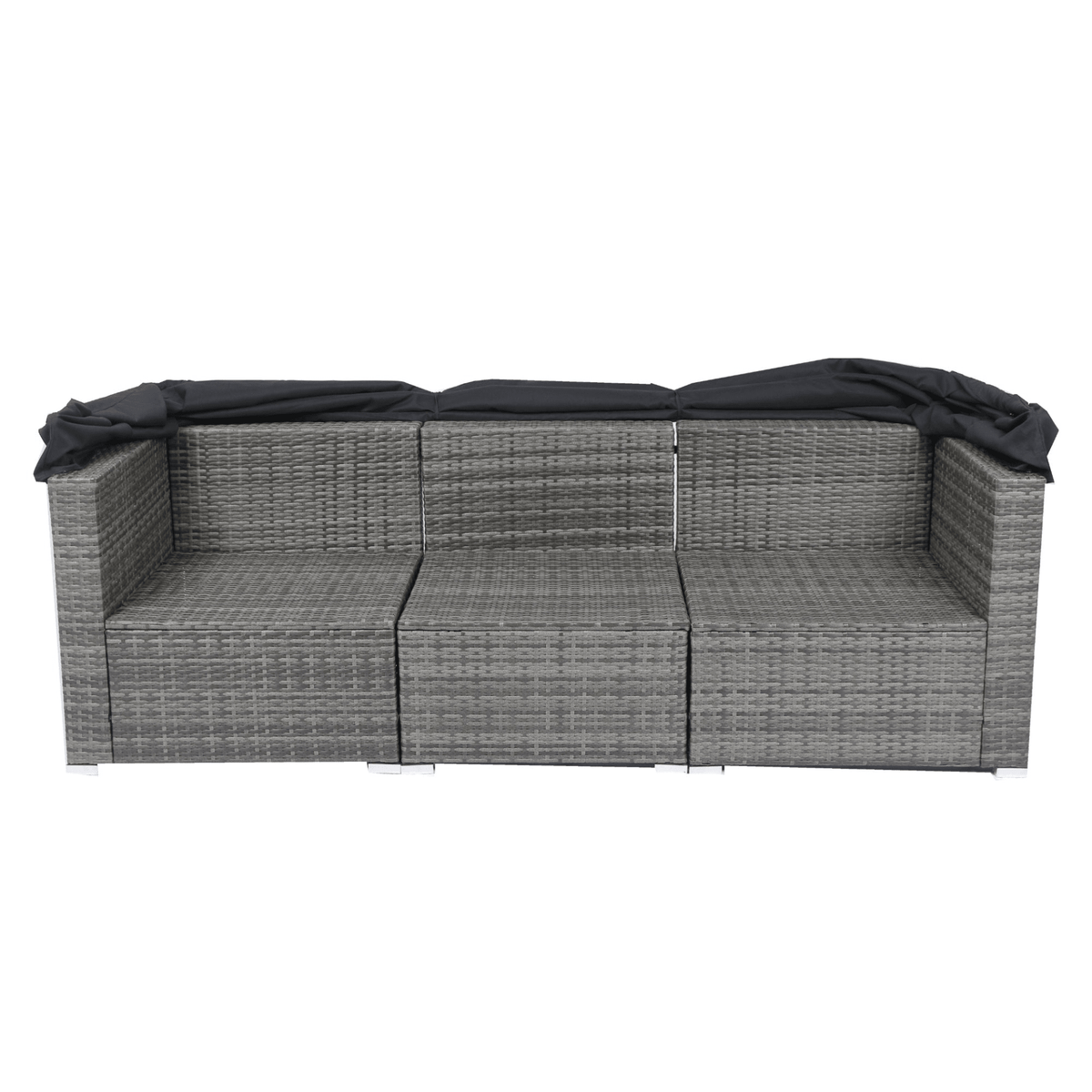 7-Piece Patio Furniture Set w/Retractable Canopy Wicker Rattan Sectional Sofa Set Patio Furniture with Washable Cushions for Lawn, Garden, Backyard, Poolside Grey wicker + Black Cushion - Mervyns