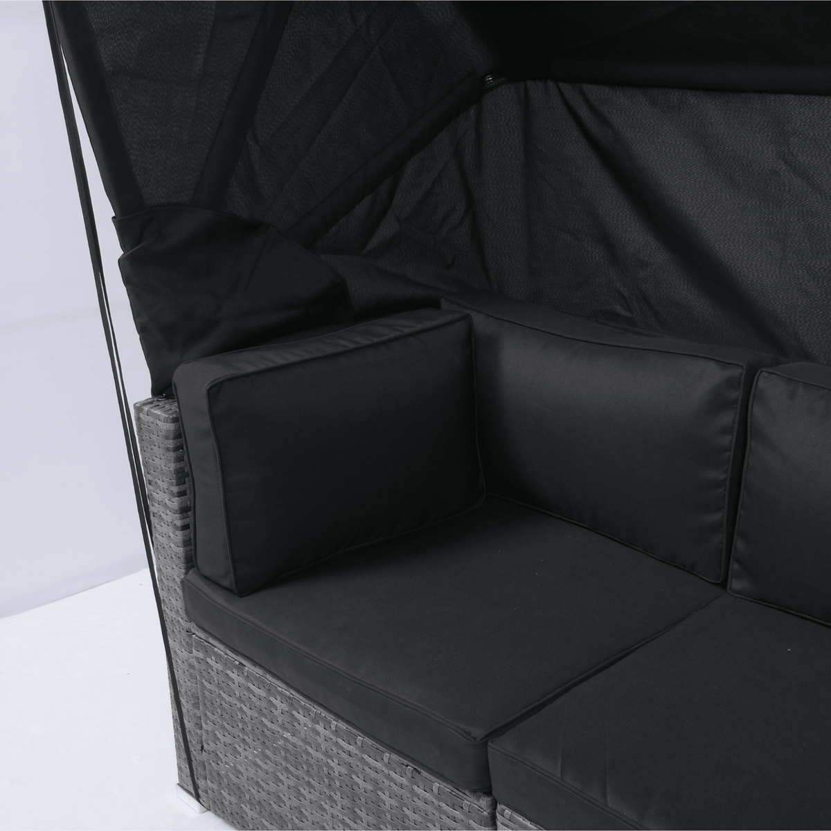 7-Piece Patio Furniture Set w/Retractable Canopy Wicker Rattan Sectional Sofa Set Patio Furniture with Washable Cushions for Lawn, Garden, Backyard, Poolside Grey wicker + Black Cushion - Mervyns