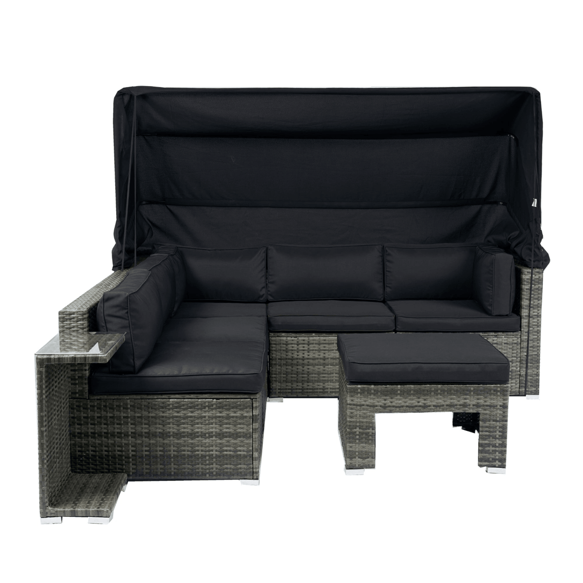 7-Piece Patio Furniture Set w/Retractable Canopy Wicker Rattan Sectional Sofa Set Patio Furniture with Washable Cushions for Lawn, Garden, Backyard, Poolside Grey wicker + Black Cushion - Mervyns