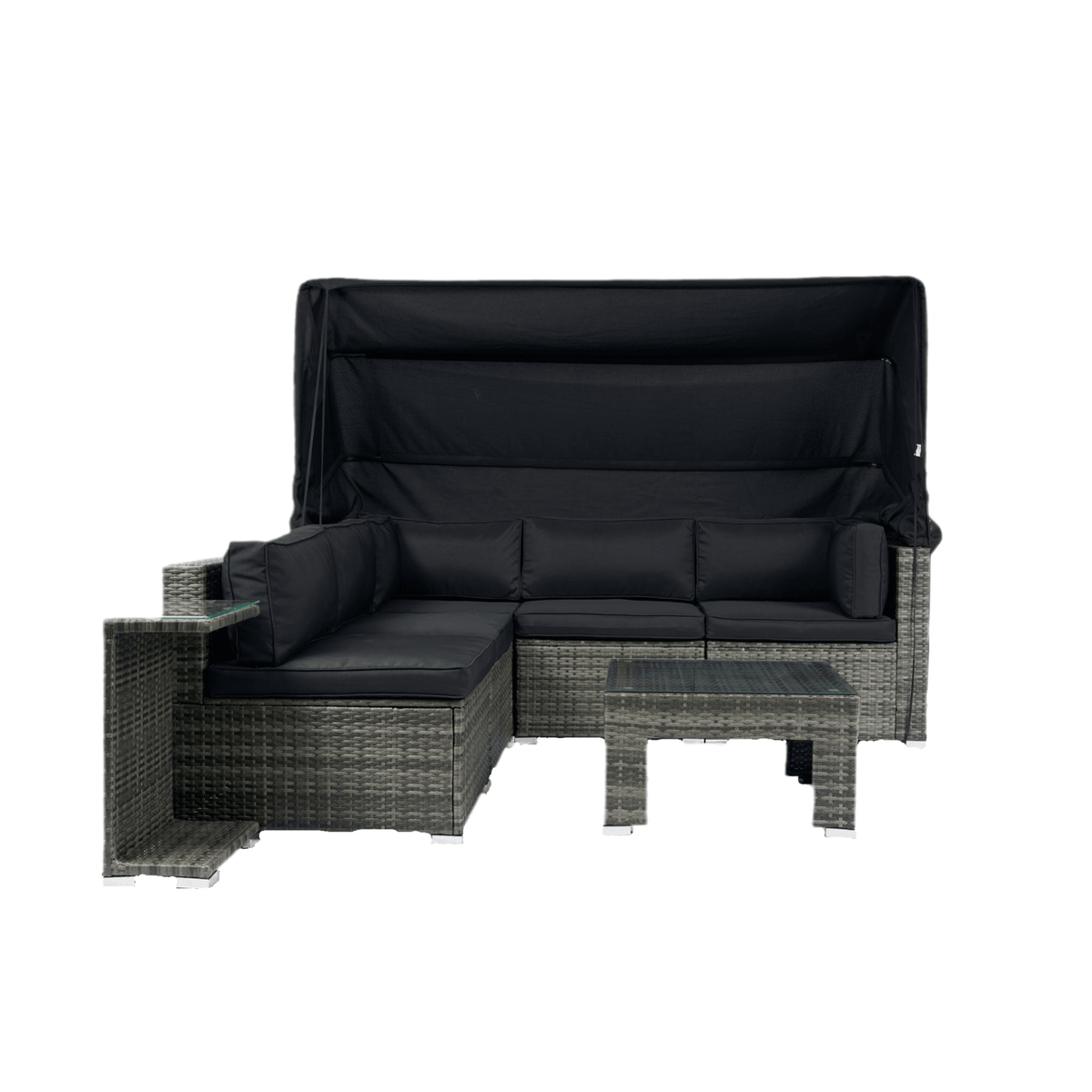 7-Piece Patio Furniture Set w/Retractable Canopy Wicker Rattan Sectional Sofa Set Patio Furniture with Washable Cushions for Lawn, Garden, Backyard, Poolside Grey wicker + Black Cushion - Mervyns