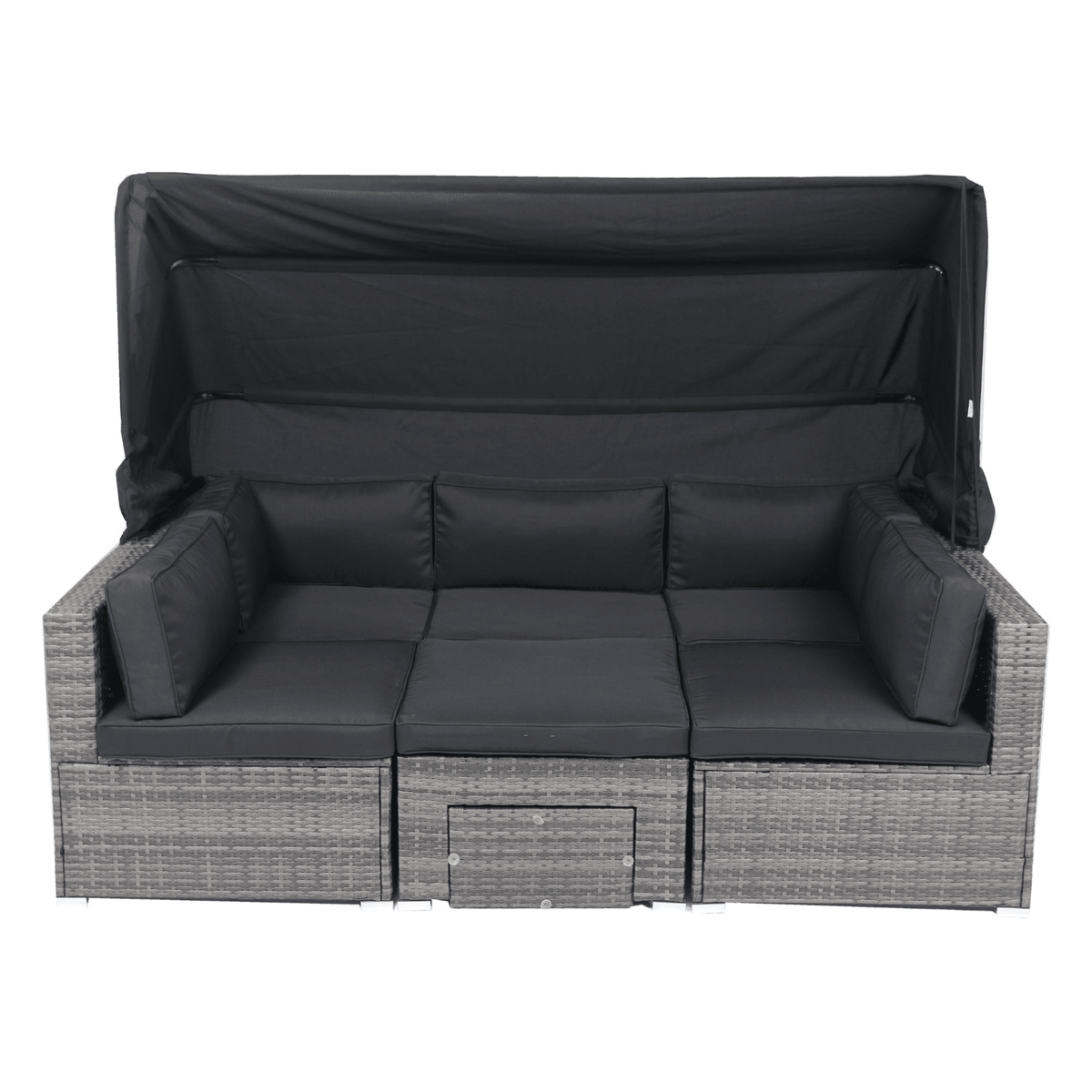 7-Piece Patio Furniture Set w/Retractable Canopy Wicker Rattan Sectional Sofa Set Patio Furniture with Washable Cushions for Lawn, Garden, Backyard, Poolside Grey wicker + Black Cushion - Mervyns