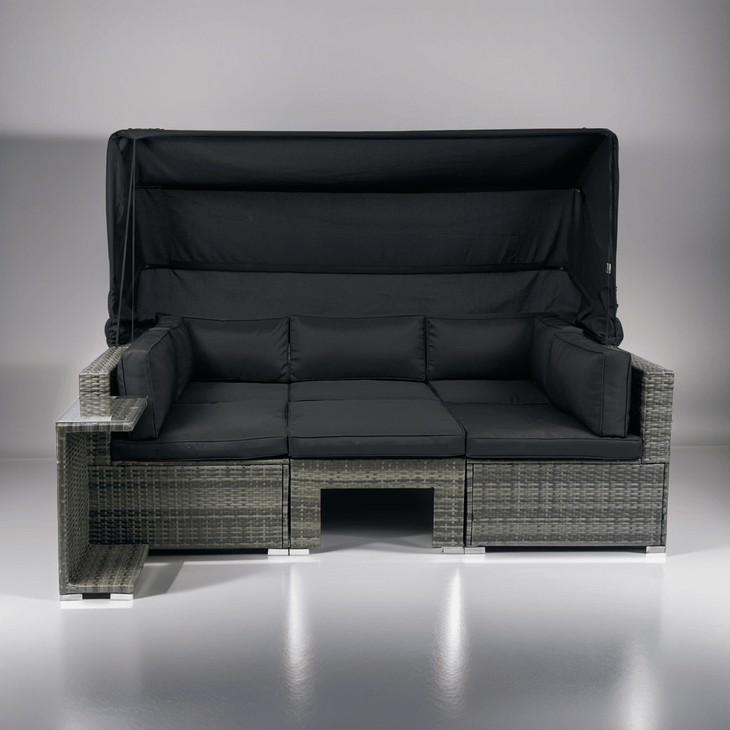7-Piece Patio Furniture Set w/Retractable Canopy Wicker Rattan Sectional Sofa Set Patio Furniture with Washable Cushions for Lawn, Garden, Backyard, Poolside Grey wicker + Black Cushion - Mervyns