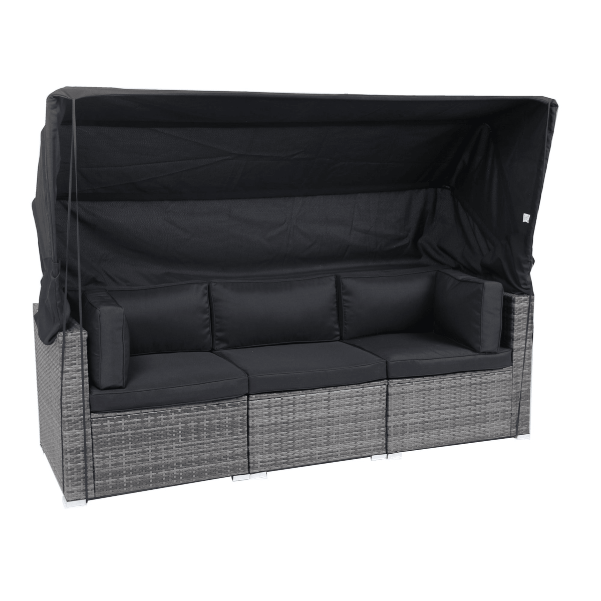 7-Piece Patio Furniture Set w/Retractable Canopy Wicker Rattan Sectional Sofa Set Patio Furniture with Washable Cushions for Lawn, Garden, Backyard, Poolside Grey wicker + Black Cushion - Mervyns