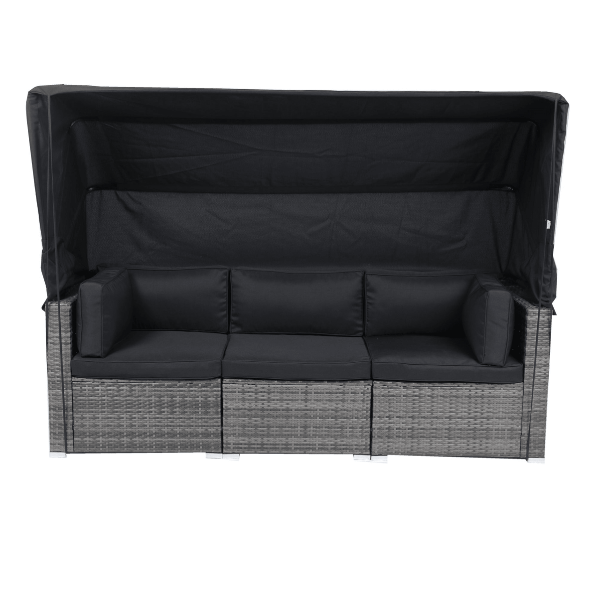 7-Piece Patio Furniture Set w/Retractable Canopy Wicker Rattan Sectional Sofa Set Patio Furniture with Washable Cushions for Lawn, Garden, Backyard, Poolside Grey wicker + Black Cushion - Mervyns
