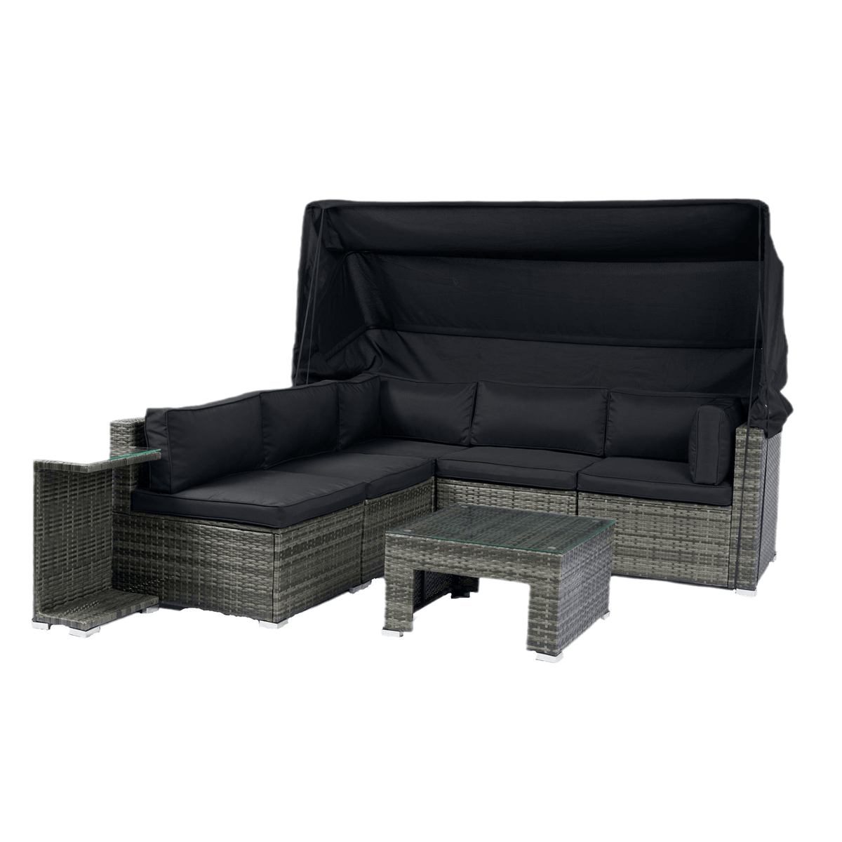 7-Piece Patio Furniture Set w/Retractable Canopy Wicker Rattan Sectional Sofa Set Patio Furniture with Washable Cushions for Lawn, Garden, Backyard, Poolside Grey wicker + Black Cushion - Mervyns