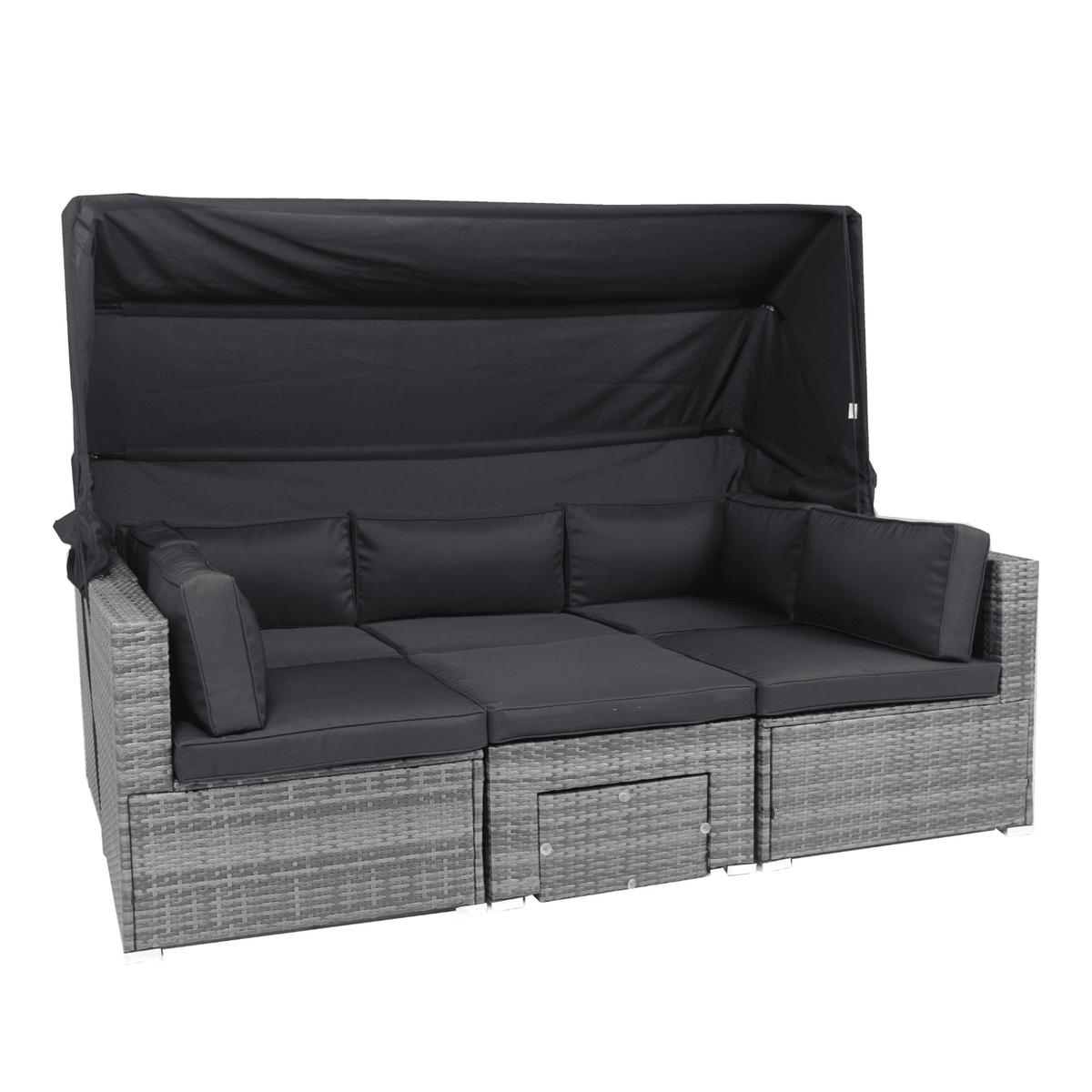 7-Piece Patio Furniture Set w/Retractable Canopy Wicker Rattan Sectional Sofa Set Patio Furniture with Washable Cushions for Lawn, Garden, Backyard, Poolside Grey wicker + Black Cushion - Mervyns