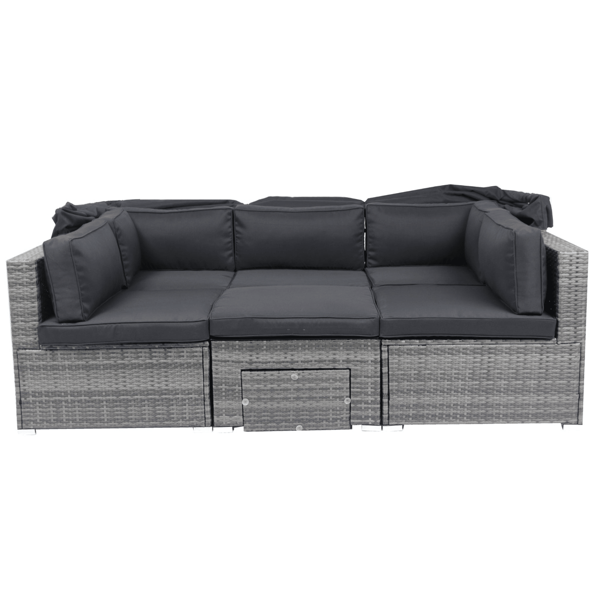 7-Piece Patio Furniture Set w/Retractable Canopy Wicker Rattan Sectional Sofa Set Patio Furniture with Washable Cushions for Lawn, Garden, Backyard, Poolside Grey wicker + Black Cushion - Mervyns