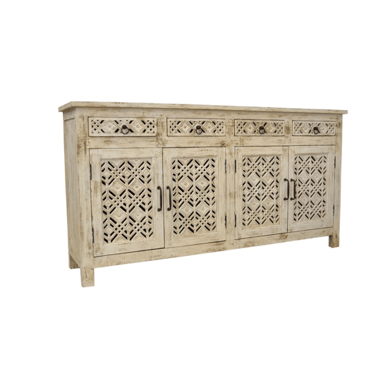 73" Distressed White Geometric Sideboard - Mervyns