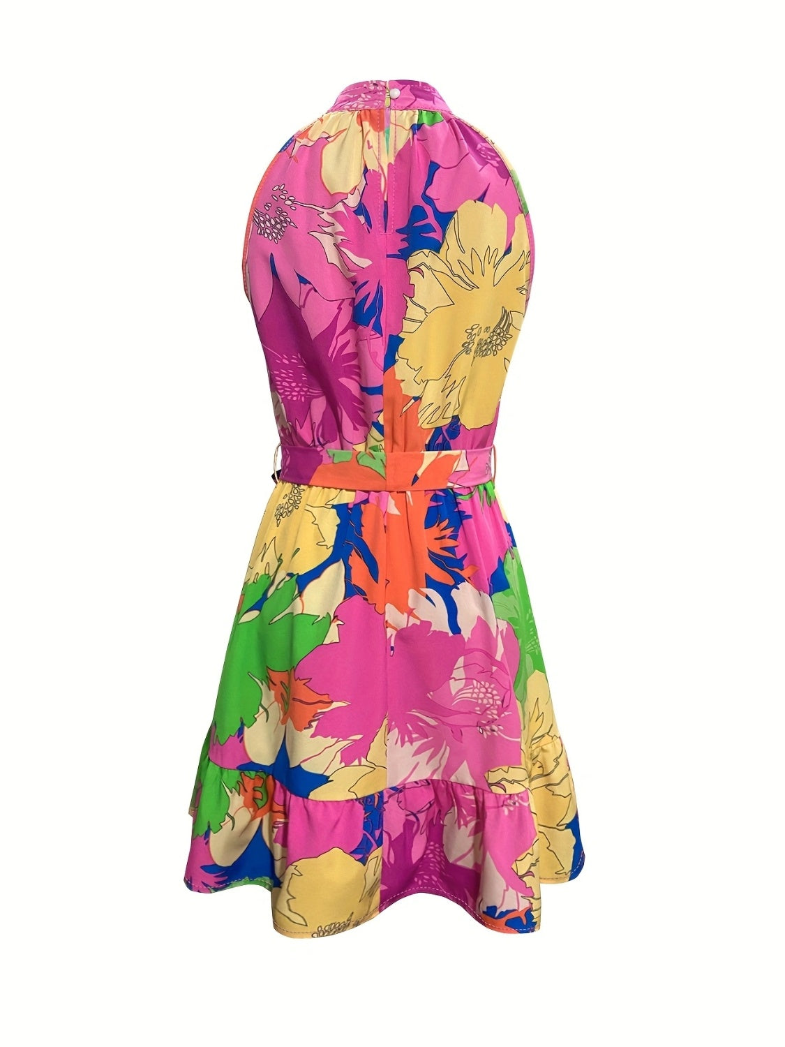 Tied Printed Mock Neck Sleeveless Dress