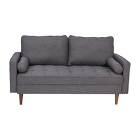 Thumbnail for Hudson Mid-Century Modern Loveseat Sofa with Tufted Faux Linen Upholstery & Solid Wood Legs in Dark Gray