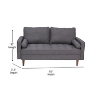 Thumbnail for Hudson Mid-Century Modern Loveseat Sofa with Tufted Faux Linen Upholstery & Solid Wood Legs in Dark Gray