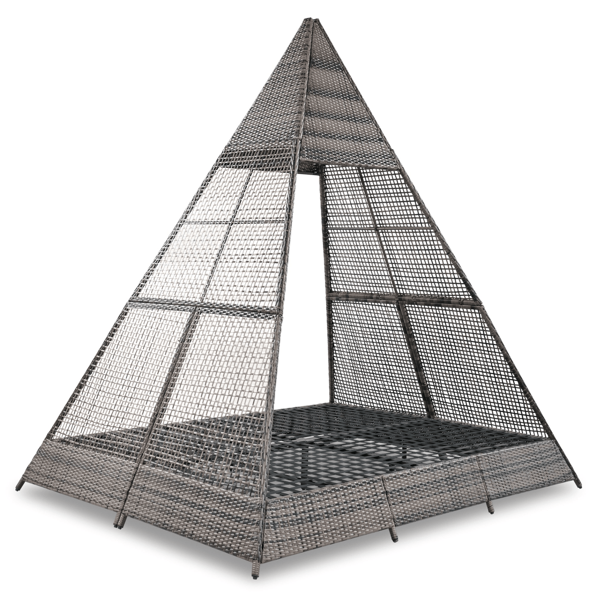 90.5' Length Outdoor Sunbed With Colorful Pillows, Wicker Patio Daybed With Cushions, Tent Shape, Brown and Beige - Mervyns