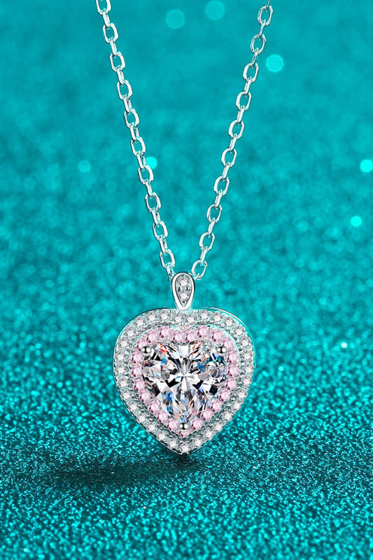 925 Sterling Silver 1 Carat Moissanite Heart Pendant Necklace - Mervyns