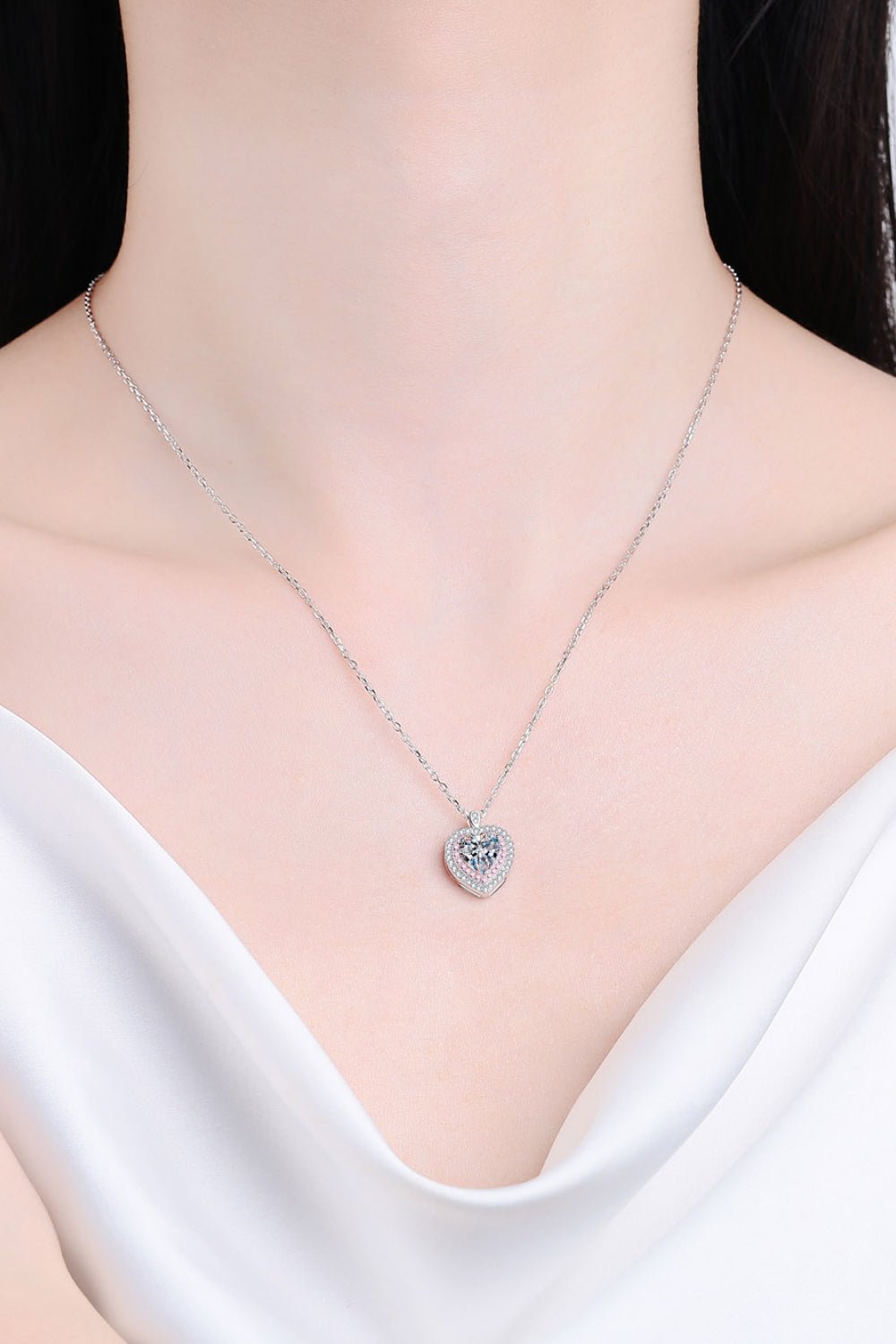 925 Sterling Silver 1 Carat Moissanite Heart Pendant Necklace - Mervyns