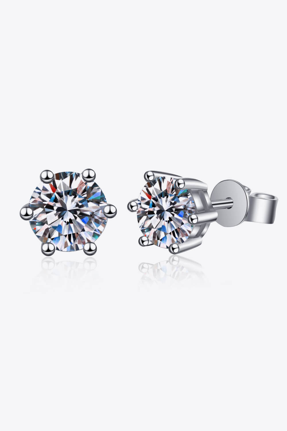 925 Sterling Silver 6 - Prong 2 Carat Moissanite Stud Earrings - Mervyns