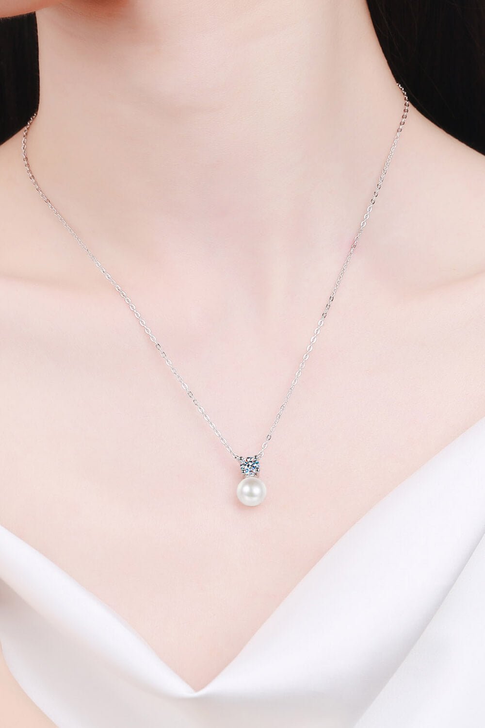 925 Sterling Silver Freshwater Pearl Moissanite Necklace - Mervyns