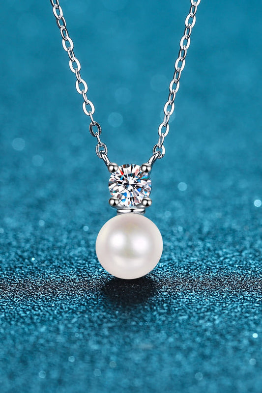 925 Sterling Silver Freshwater Pearl Moissanite Necklace - Mervyns