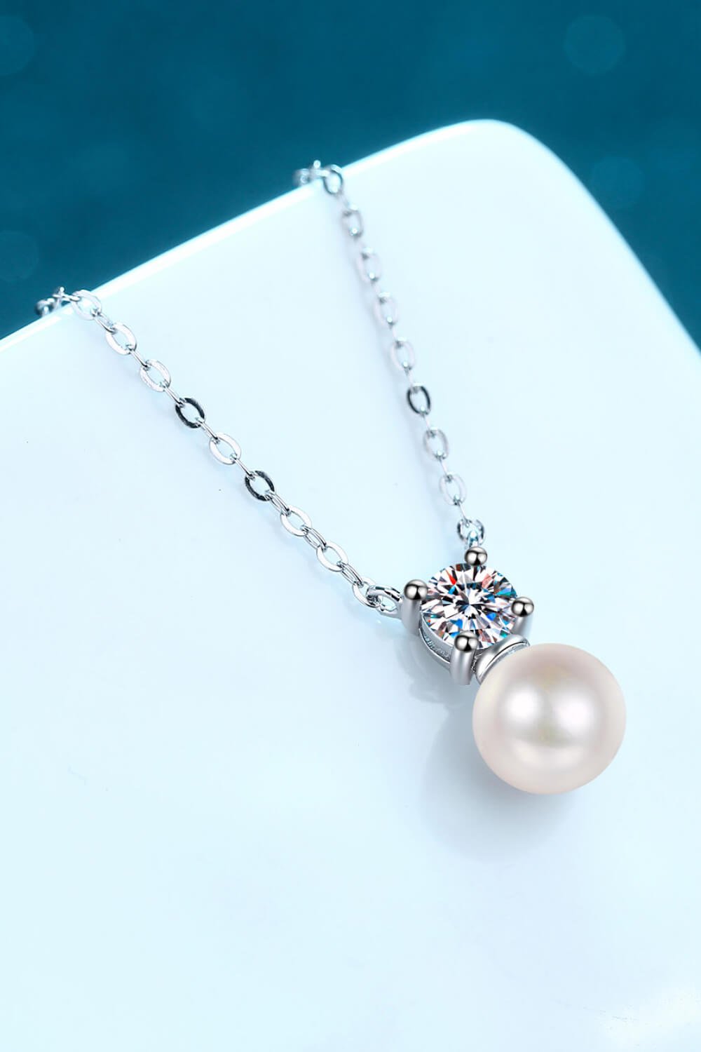 925 Sterling Silver Freshwater Pearl Moissanite Necklace - Mervyns