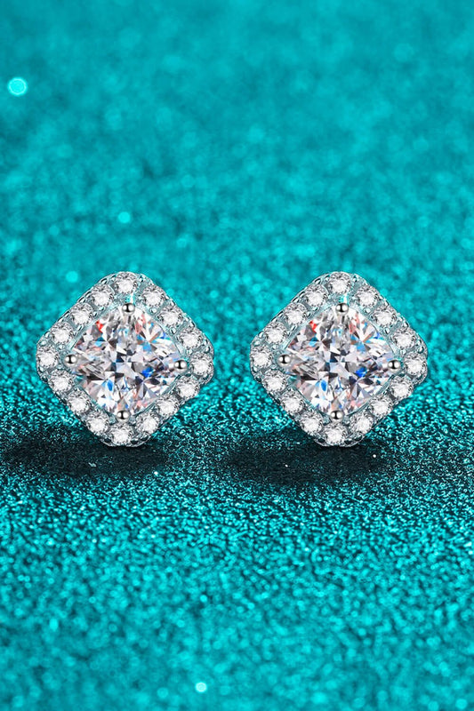 925 Sterling Silver Inlaid 2 Carat Moissanite Square Stud Earrings - Mervyns