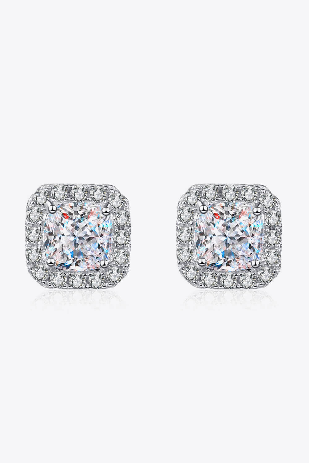 925 Sterling Silver Inlaid 2 Carat Moissanite Square Stud Earrings - Mervyns