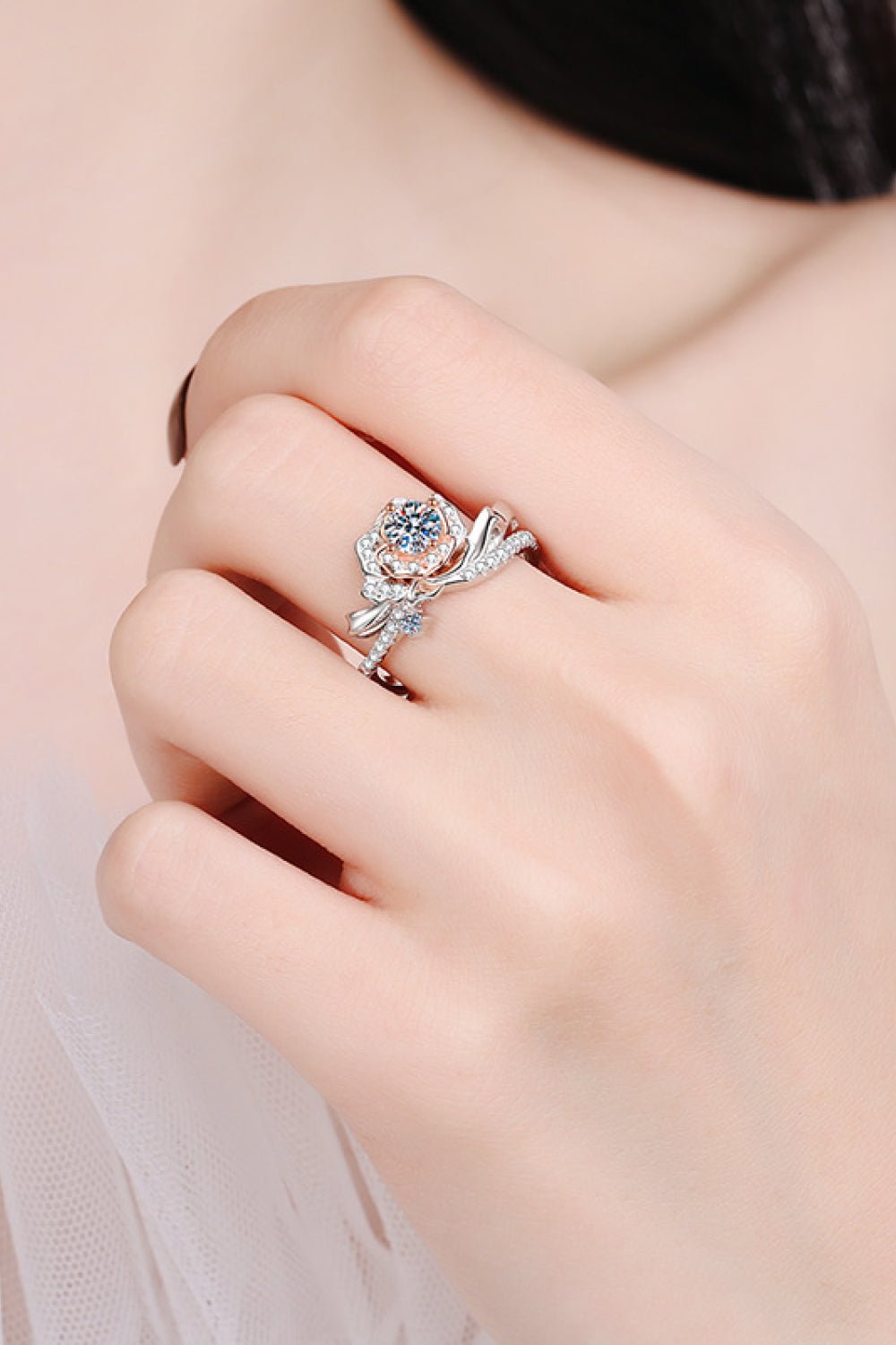 925 Sterling Silver Rose - Shaped Moissanite Ring - Mervyns