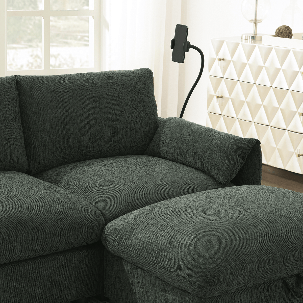 96.5'' Chenille Sectional Sofa with Storage Ottoman and Pockets,Adjustable Phone Holder,Wide Seat,4 Seat L Shaped Couch Set,Comfy Sofa with USB Charger for Living Room,Apartment,3 Colors - Mervyns