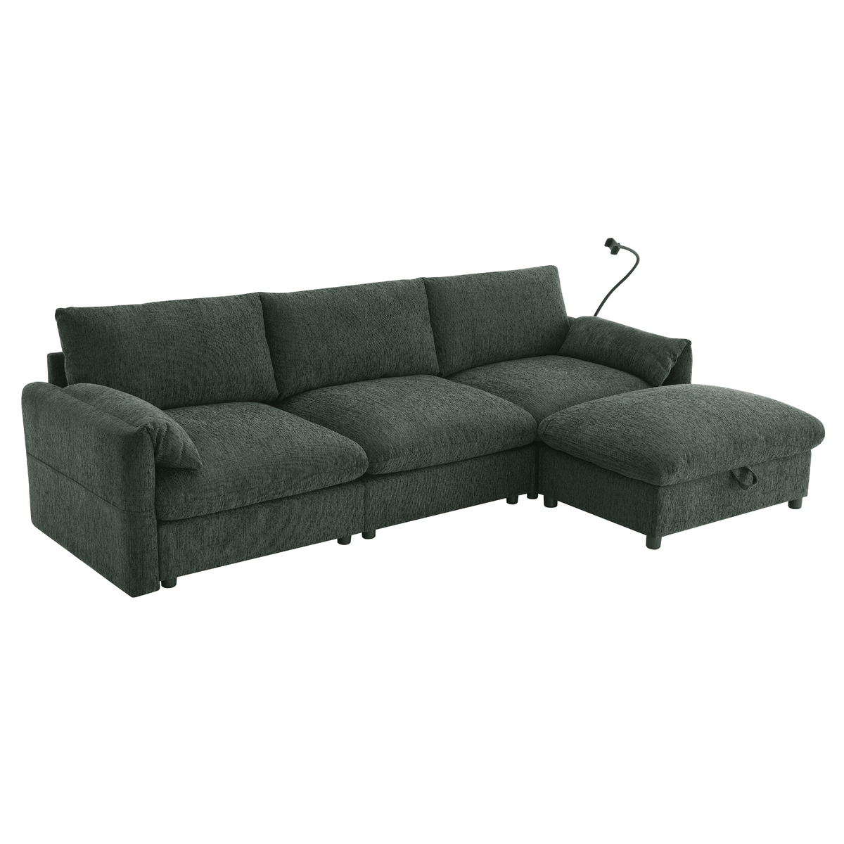 96.5'' Chenille Sectional Sofa with Storage Ottoman and Pockets,Adjustable Phone Holder,Wide Seat,4 Seat L Shaped Couch Set,Comfy Sofa with USB Charger for Living Room,Apartment,3 Colors - Mervyns