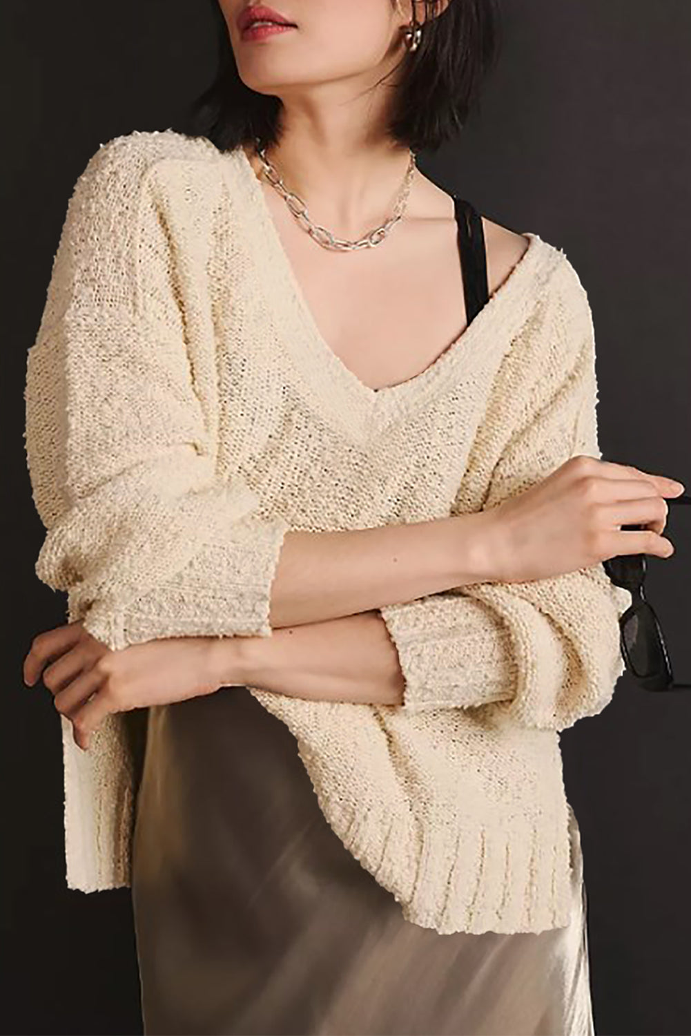 V-Neck Dropped Shoulder Sweater