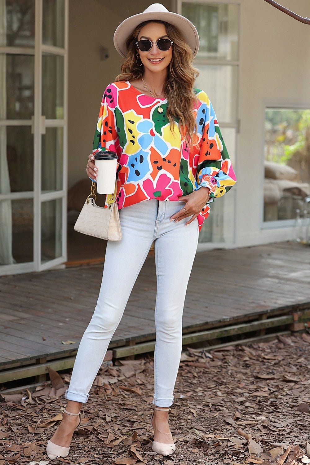 Abstract Lantern Sleeve Blouse - Mervyns