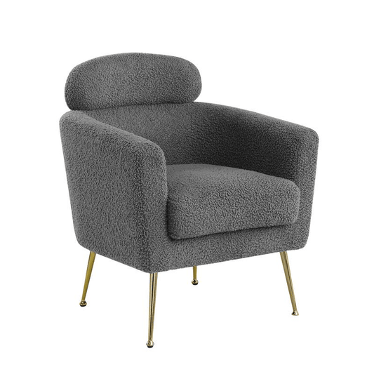 Accent chair with grey vegan (faux) fur and gold chrome legs - Mervyns