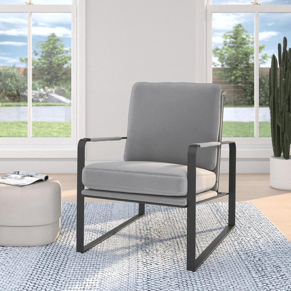 Accent Chair,Velvet Seat And Black Legs, Light Gray - Mervyns