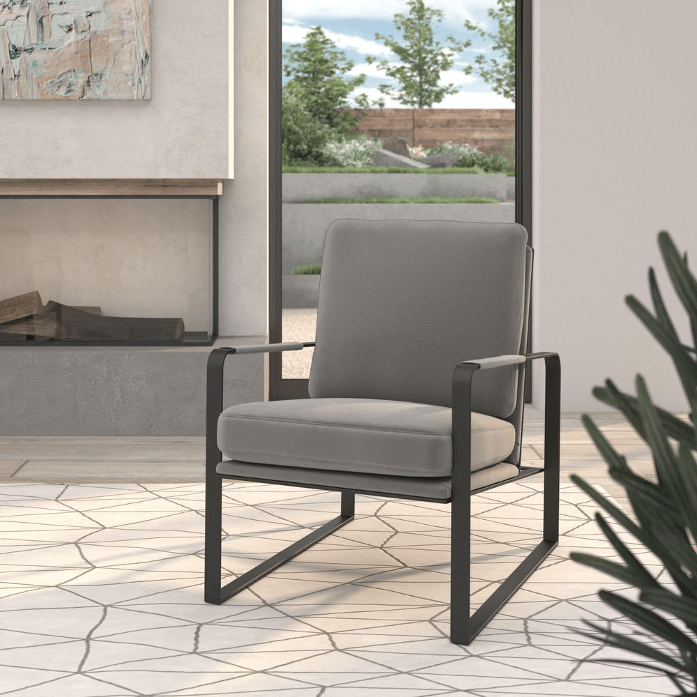 Accent Chair,Velvet Seat And Black Legs, Light Gray - Mervyns