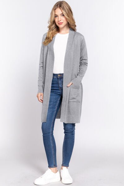 ACTIVE BASIC Open Front Rib Trim Long Sleeve Knit Cardigan - Mervyns