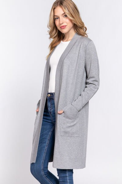 ACTIVE BASIC Open Front Rib Trim Long Sleeve Knit Cardigan - Mervyns