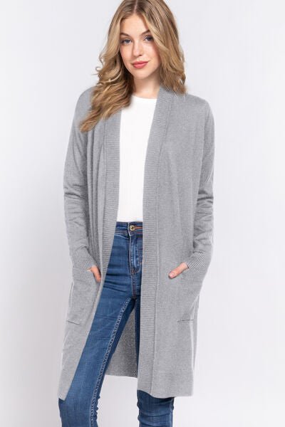 ACTIVE BASIC Open Front Rib Trim Long Sleeve Knit Cardigan - Mervyns