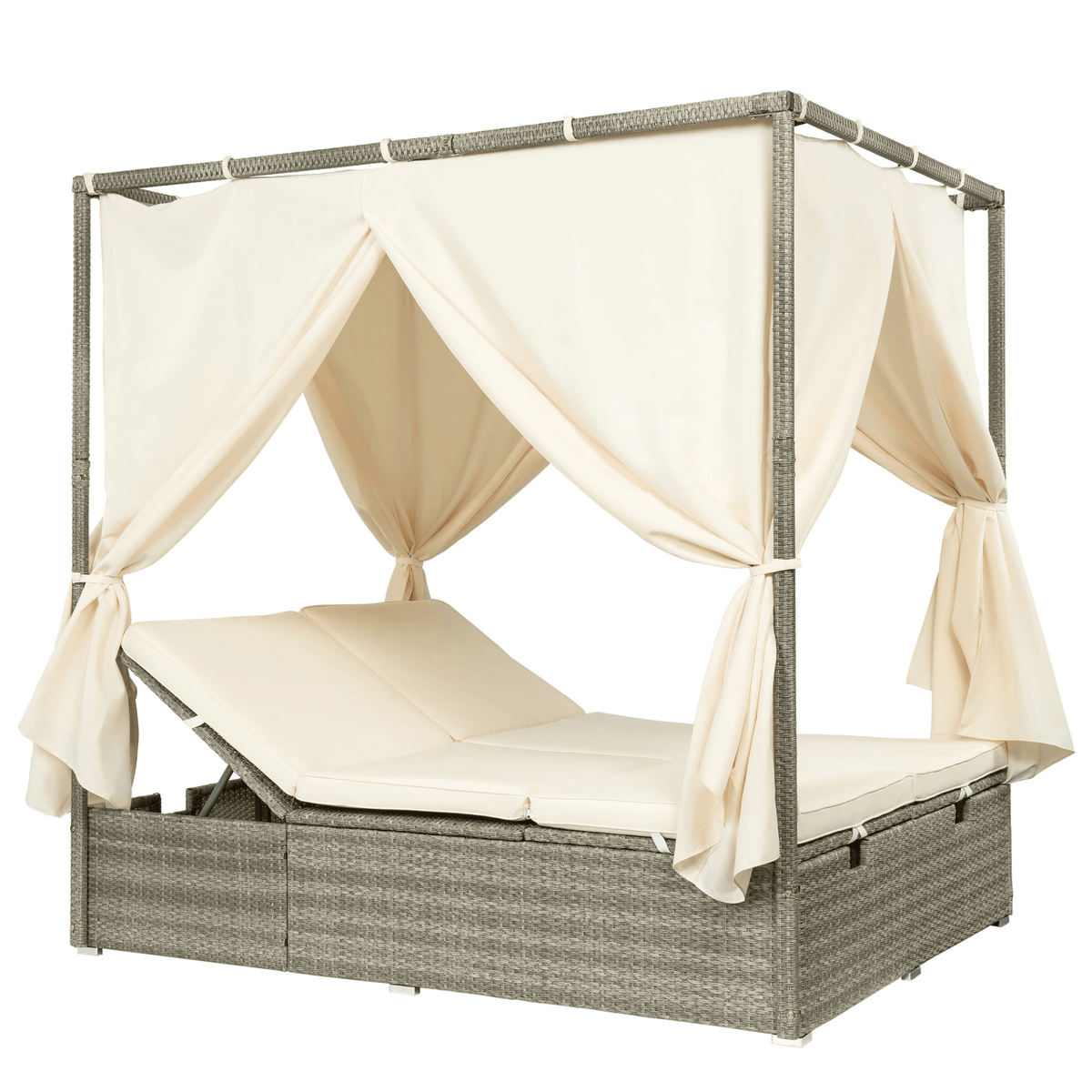 Adjustable Sun Bed with Curtain High Comfort Outdoor Lounger for Relaxation - Mervyns