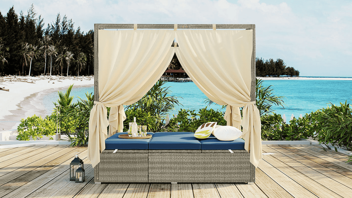 Adjustable Sun Bed with Curtain High Comfort Outdoor Lounger for Relaxation - Mervyns