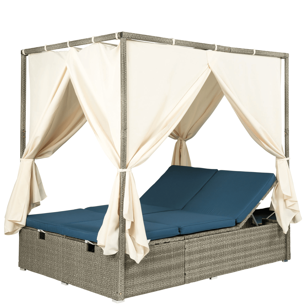 Adjustable Sun Bed with Curtain High Comfort Outdoor Lounger for Relaxation - Mervyns