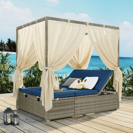 Adjustable Sun Bed with Curtain High Comfort Outdoor Lounger for Relaxation - Mervyns