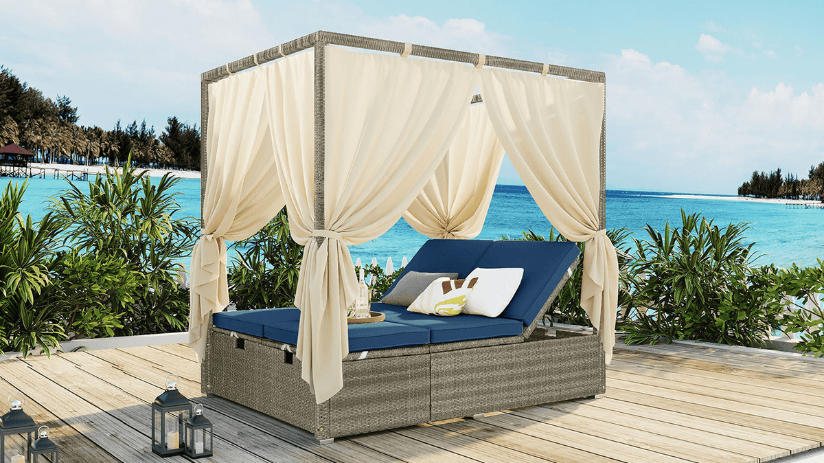 Adjustable Sun Bed with Curtain High Comfort Outdoor Lounger for Relaxation - Mervyns