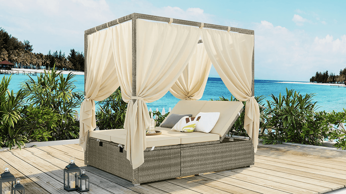 Adjustable Sun Bed with Curtain High Comfort Outdoor Lounger for Relaxation - Mervyns