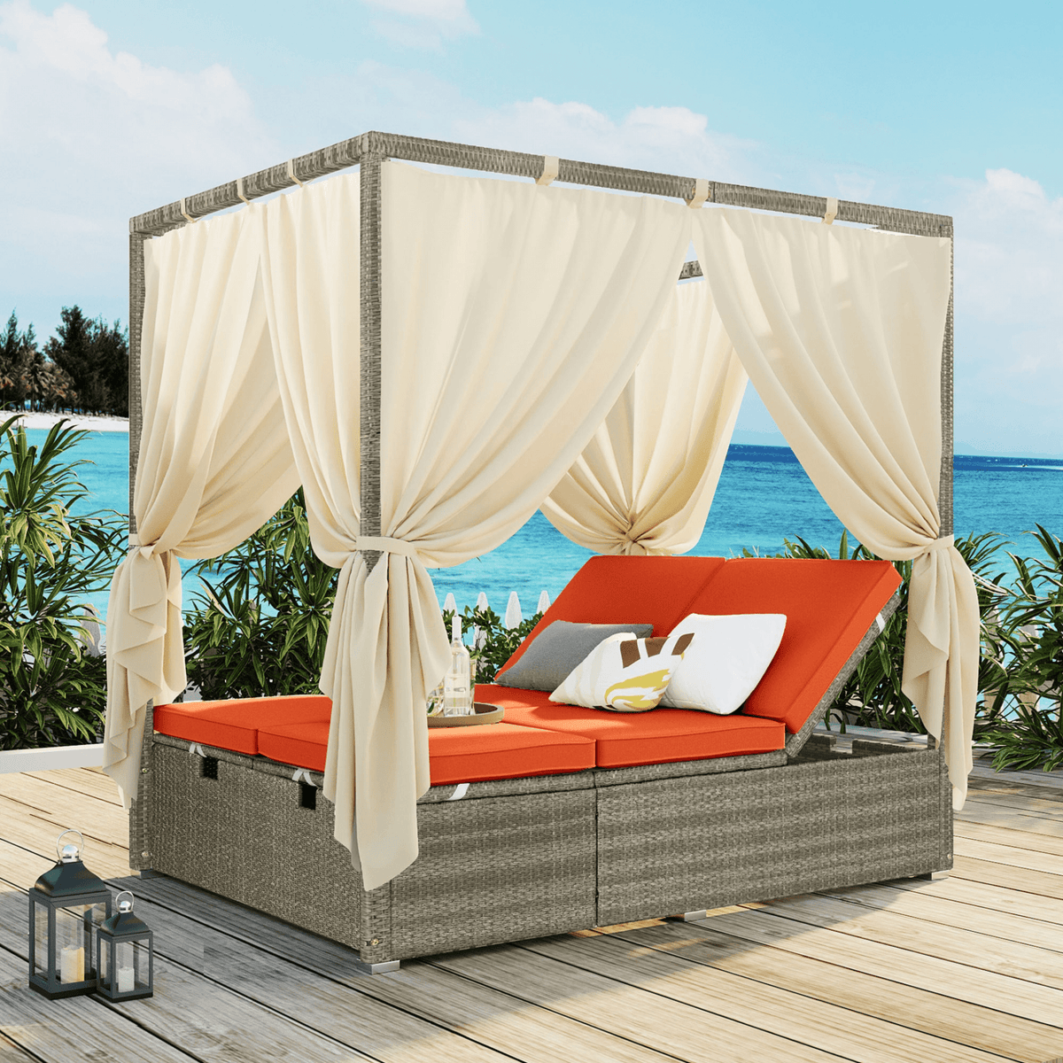 Adjustable Sun Bed with Curtain High Comfort Outdoor Lounger for Relaxation - Mervyns